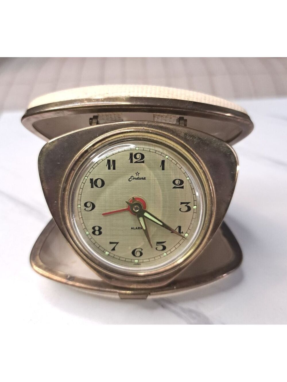 Vintage Mid-Century Endura "Starlet" Mechanical Atomic Travel Alarm Clock